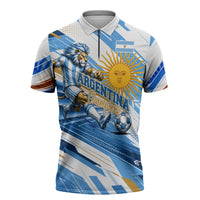 Personalized Argentina Football Champions Zipper Polo Shirt Sun Of May Lion Mascot - Style of King