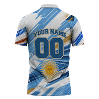 Personalized Argentina Football Champions Zipper Polo Shirt Sun Of May Lion Mascot - Style of King