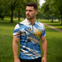 Personalized Argentina Football Champions Zipper Polo Shirt Sun Of May Lion Mascot - Style of King