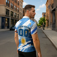 Personalized Argentina Football Champions Zipper Polo Shirt Sun Of May Lion Mascot - Style of King