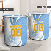 Personalized Argentina Football Fan Pride Laundry Basket Sun Of May Motif With Distressed Textures And Waves