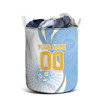 Personalized Argentina Football Fan Pride Laundry Basket Sun Of May Motif With Distressed Textures And Waves