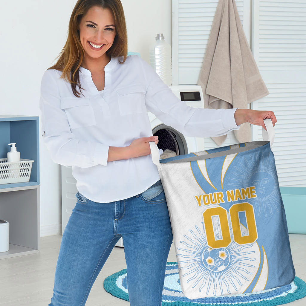 Personalized Argentina Football Fan Pride Laundry Basket Sun Of May Motif With Distressed Textures And Waves