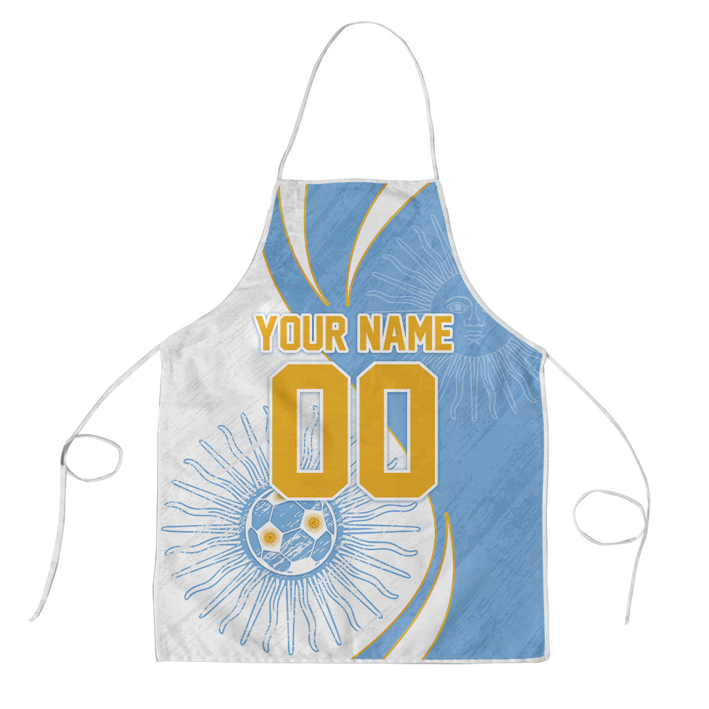 Personalized Argentina Football Fan Pride Apron Sun Of May Motif With Distressed Textures And Waves