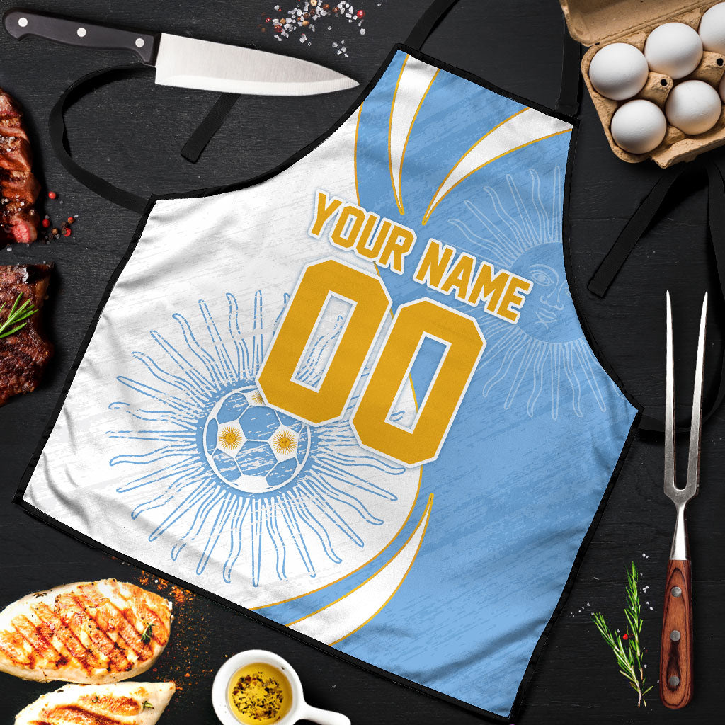 Personalized Argentina Football Fan Pride Apron Sun Of May Motif With Distressed Textures And Waves