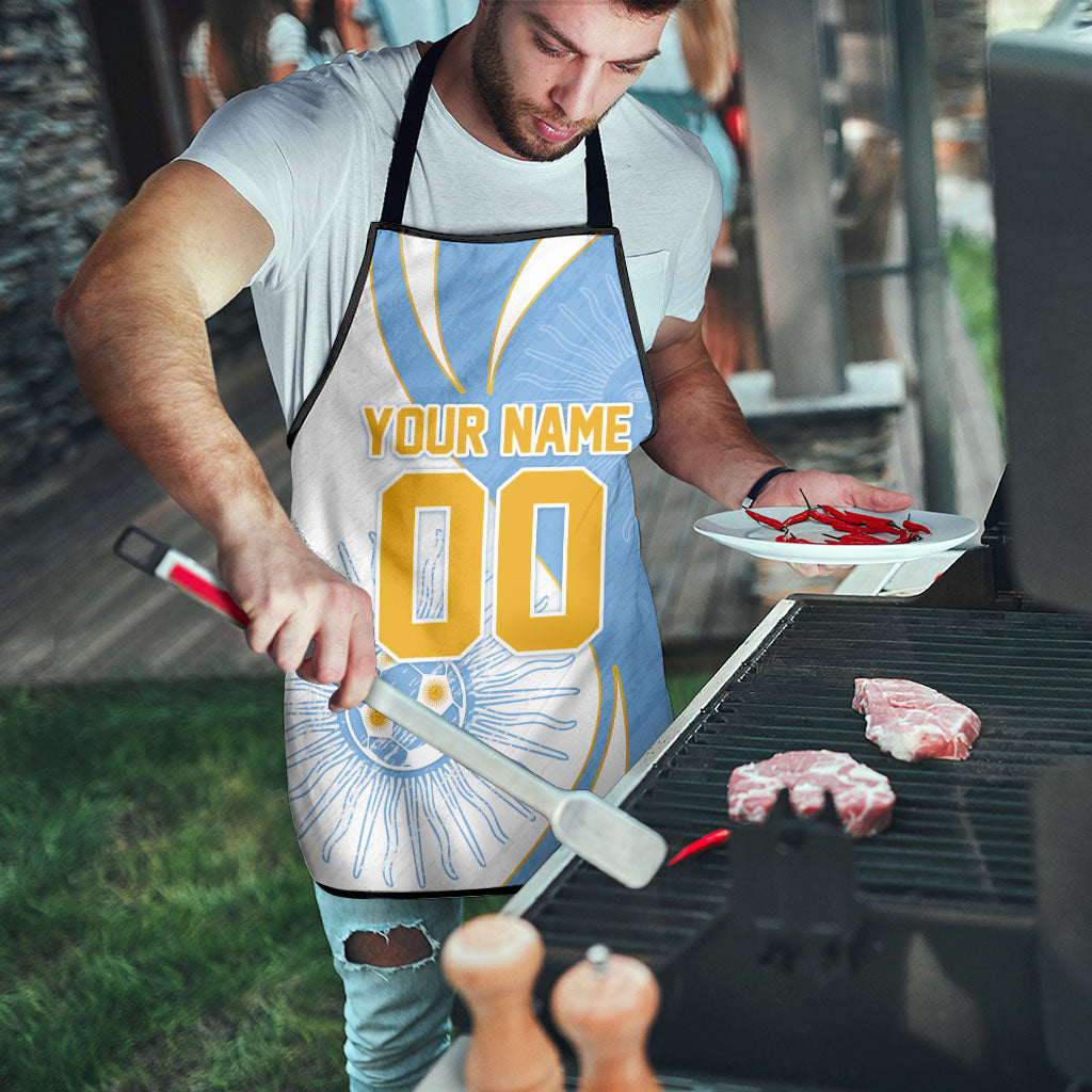 Personalized Argentina Football Fan Pride Apron Sun Of May Motif With Distressed Textures And Waves