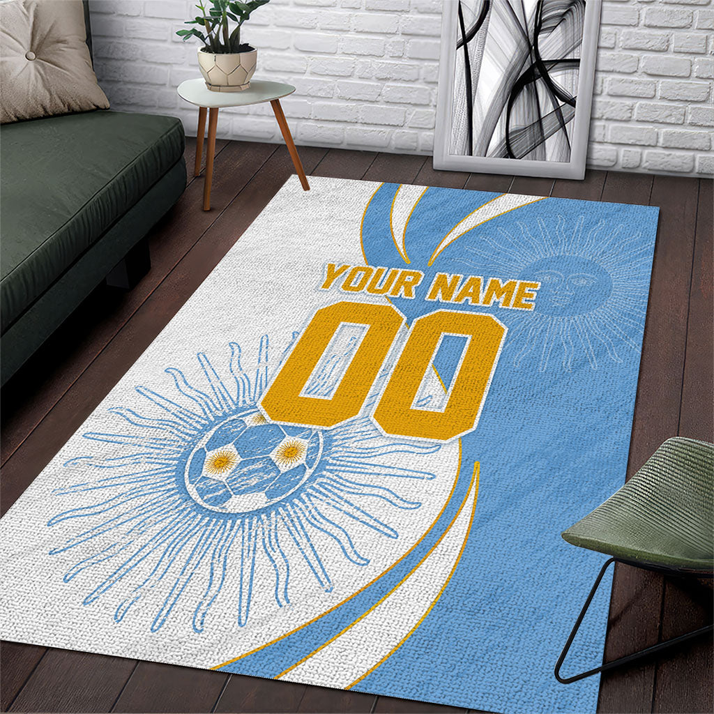 Personalized Argentina Football Fan Pride Area Rug Sun Of May Motif With Distressed Textures And Waves