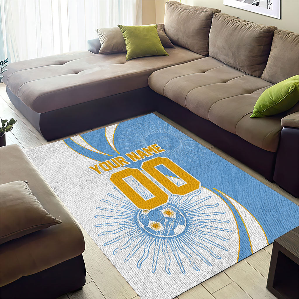 Personalized Argentina Football Fan Pride Area Rug Sun Of May Motif With Distressed Textures And Waves