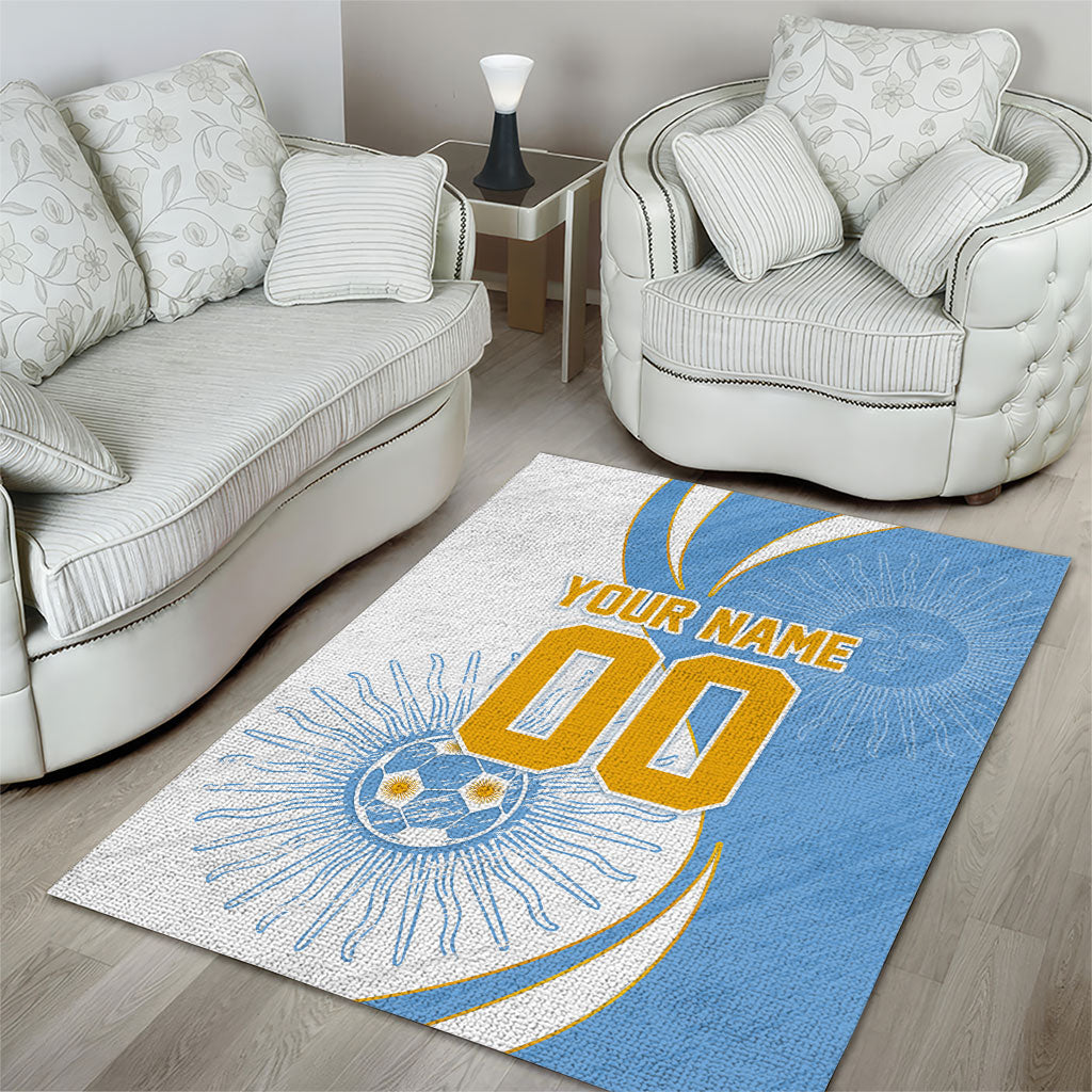 Personalized Argentina Football Fan Pride Area Rug Sun Of May Motif With Distressed Textures And Waves