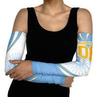 Personalized Argentina Football Fan Pride Arm Sleeves Sun Of May Motif With Distressed Textures And Waves