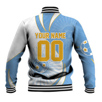Personalized Argentina Football Fan Pride Baseball Jacket Sun Of May Motif With Distressed Textures And Waves