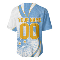 Personalized Argentina Football Fan Pride Baseball Jersey Sun Of May Motif With Distressed Textures And Waves