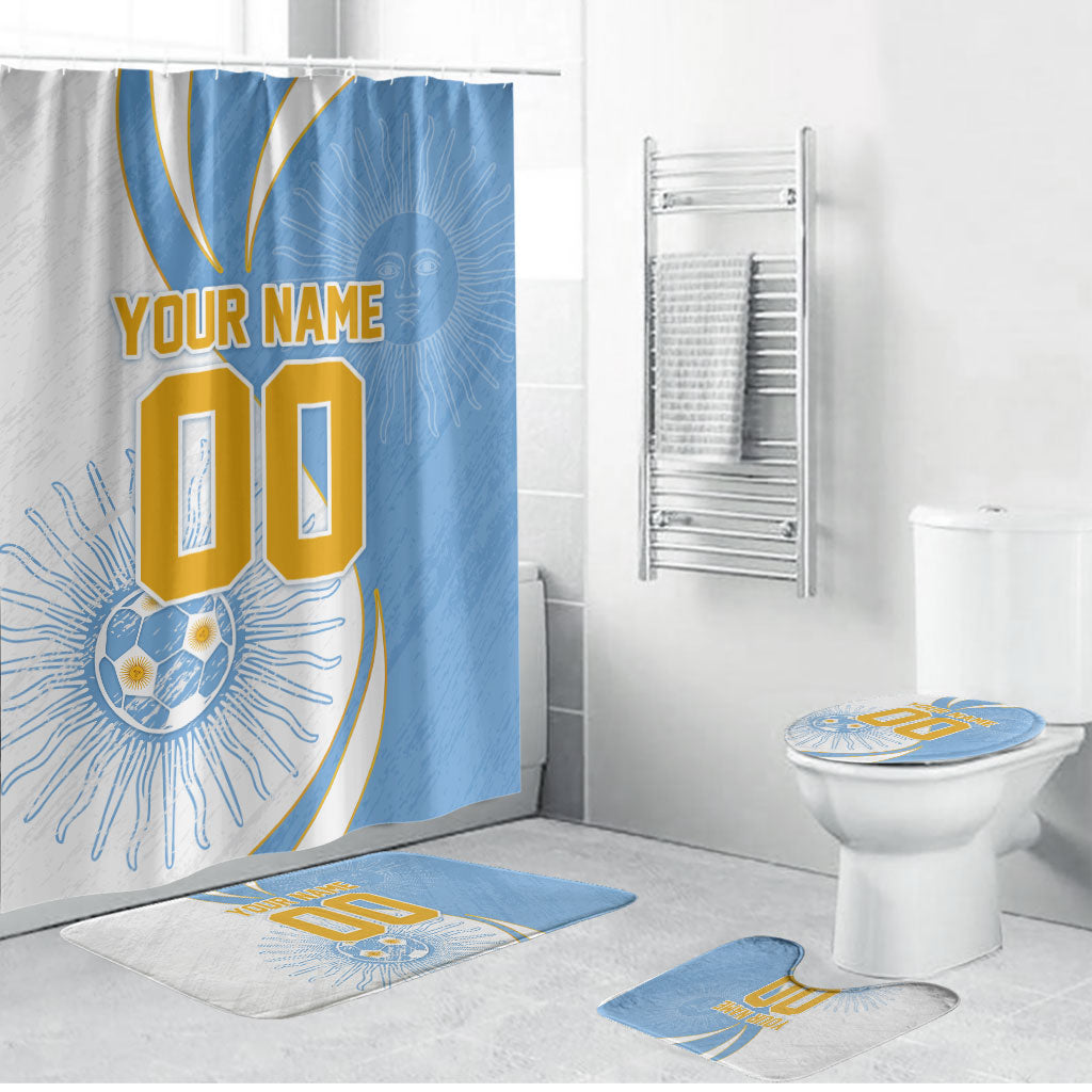 Personalized Argentina Football Fan Pride Bathroom Set Sun Of May Motif With Distressed Textures And Waves