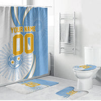 Personalized Argentina Football Fan Pride Bathroom Set Sun Of May Motif With Distressed Textures And Waves