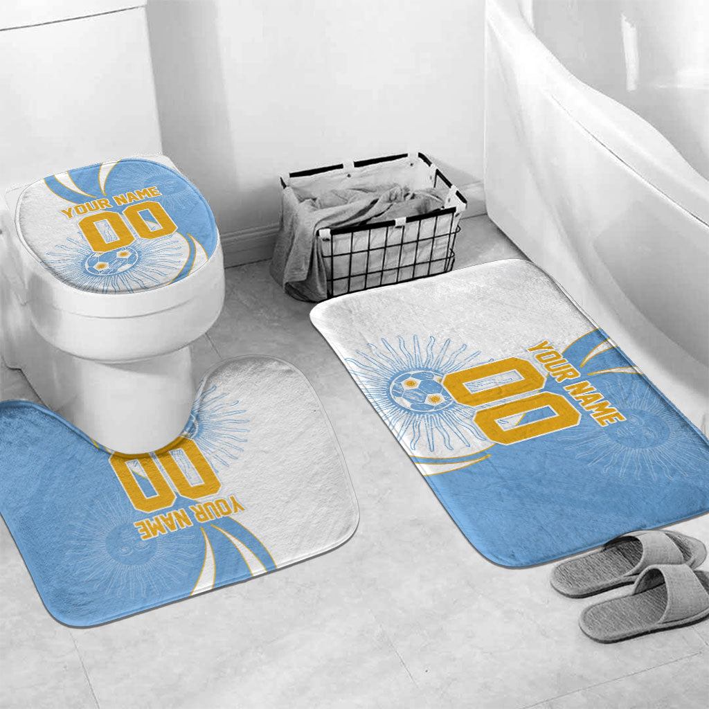Personalized Argentina Football Fan Pride Bathroom Set Sun Of May Motif With Distressed Textures And Waves