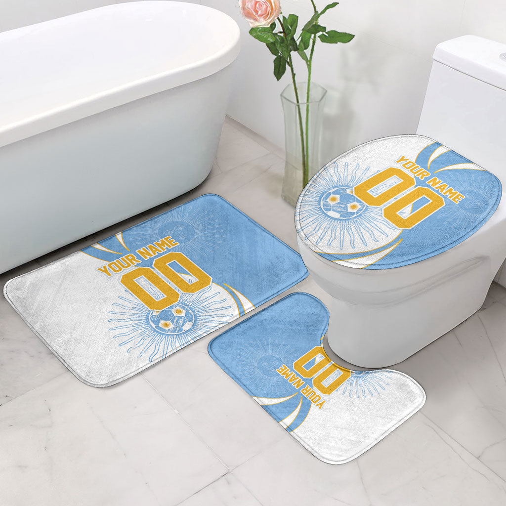 Personalized Argentina Football Fan Pride Bathroom Set Sun Of May Motif With Distressed Textures And Waves