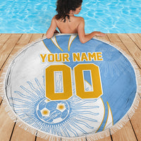 Personalized Argentina Football Fan Pride Beach Blanket Sun Of May Motif With Distressed Textures And Waves