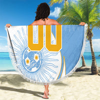 Personalized Argentina Football Fan Pride Beach Blanket Sun Of May Motif With Distressed Textures And Waves
