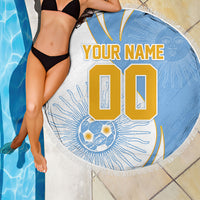 Personalized Argentina Football Fan Pride Beach Blanket Sun Of May Motif With Distressed Textures And Waves