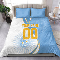 Personalized Argentina Football Fan Pride Bedding Set Sun Of May Motif With Distressed Textures And Waves