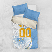 Personalized Argentina Football Fan Pride Bedding Set Sun Of May Motif With Distressed Textures And Waves