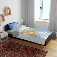 Personalized Argentina Football Fan Pride Bedding Set Sun Of May Motif With Distressed Textures And Waves
