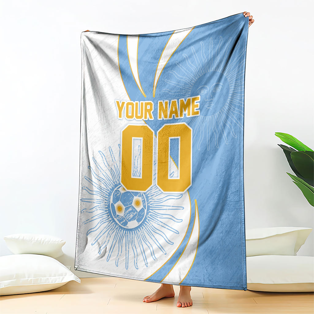Personalized Argentina Football Fan Pride Blanket Sun Of May Motif With Distressed Textures And Waves
