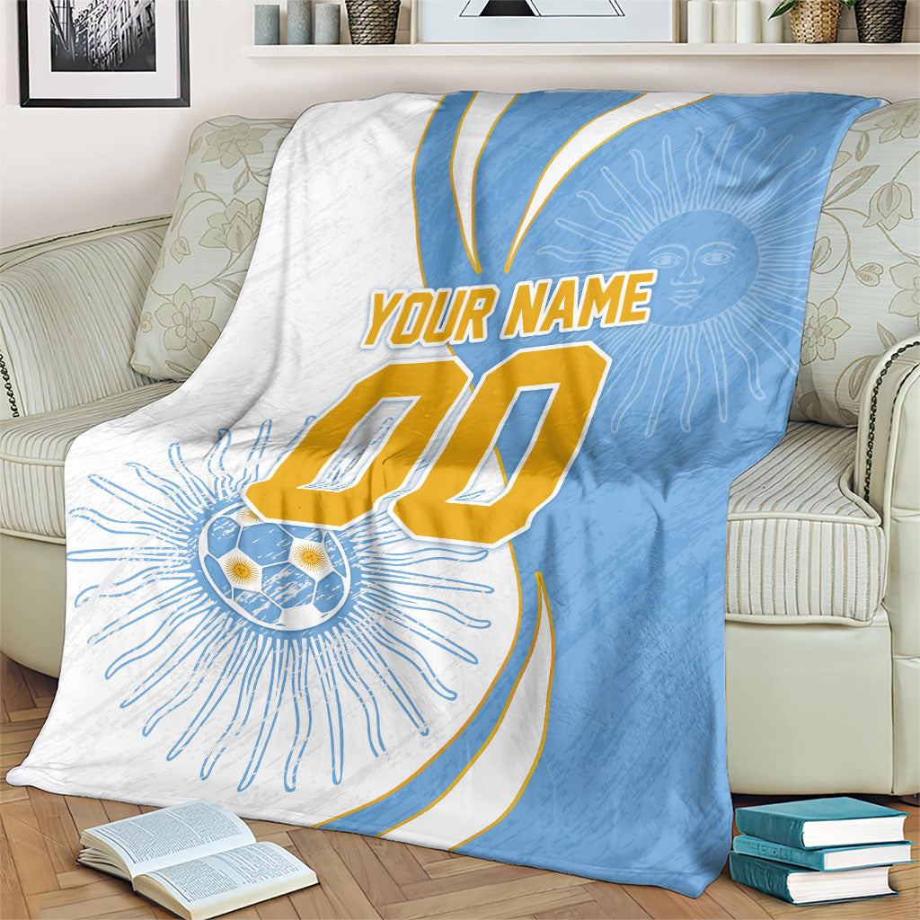 Personalized Argentina Football Fan Pride Blanket Sun Of May Motif With Distressed Textures And Waves
