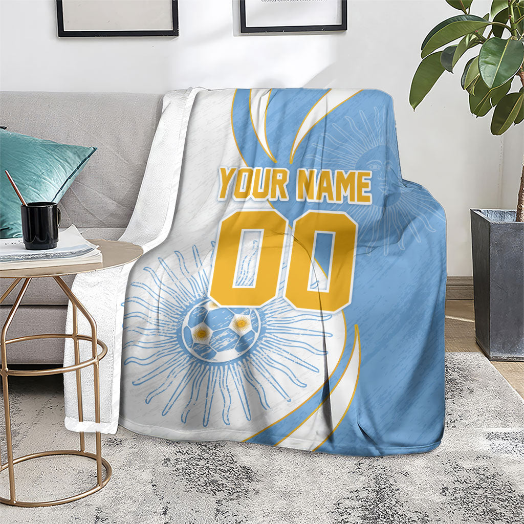 Personalized Argentina Football Fan Pride Blanket Sun Of May Motif With Distressed Textures And Waves