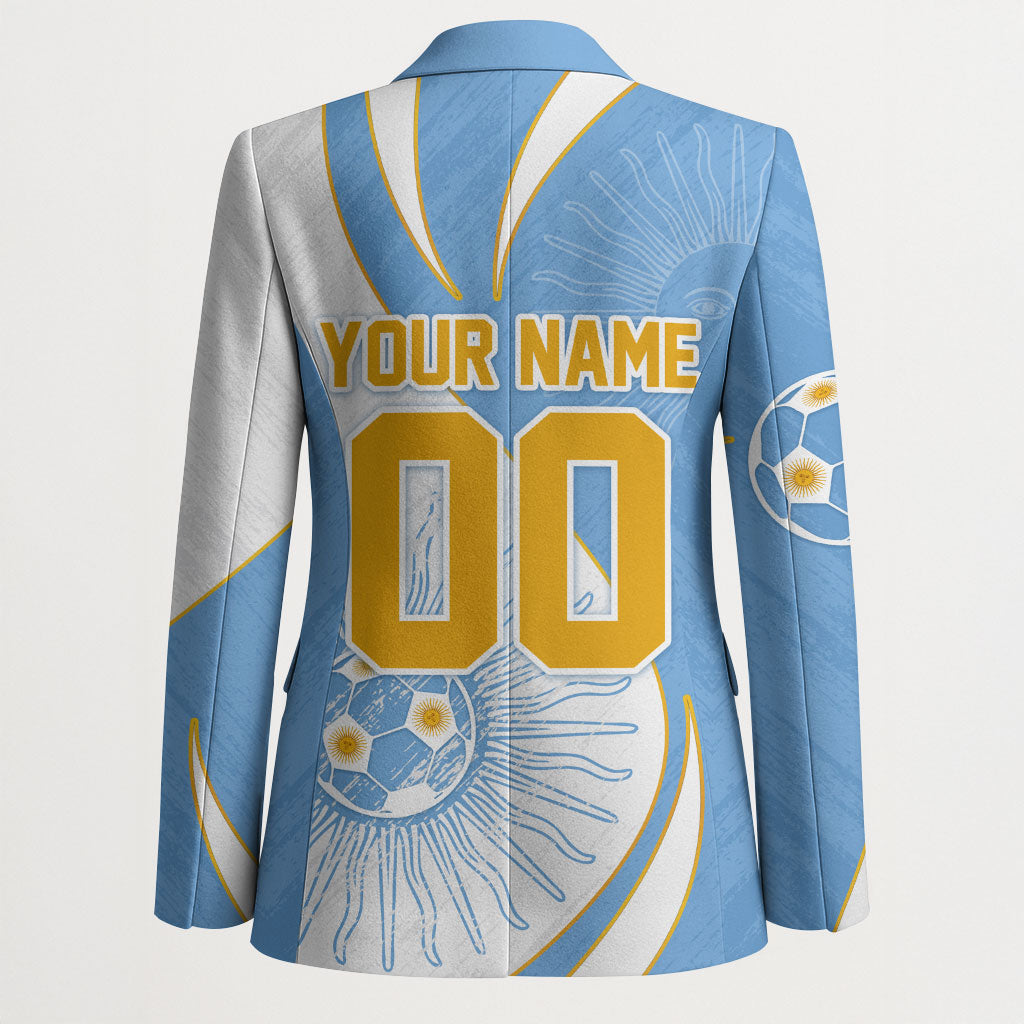 Personalized Argentina Football Fan Pride Blazer Sun Of May Motif With Distressed Textures And Waves