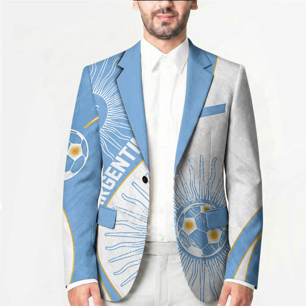 Personalized Argentina Football Fan Pride Blazer Sun Of May Motif With Distressed Textures And Waves