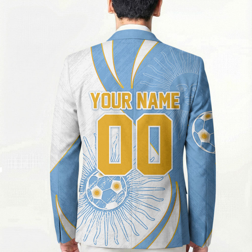 Personalized Argentina Football Fan Pride Blazer Sun Of May Motif With Distressed Textures And Waves