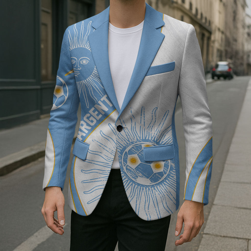 Personalized Argentina Football Fan Pride Blazer Sun Of May Motif With Distressed Textures And Waves