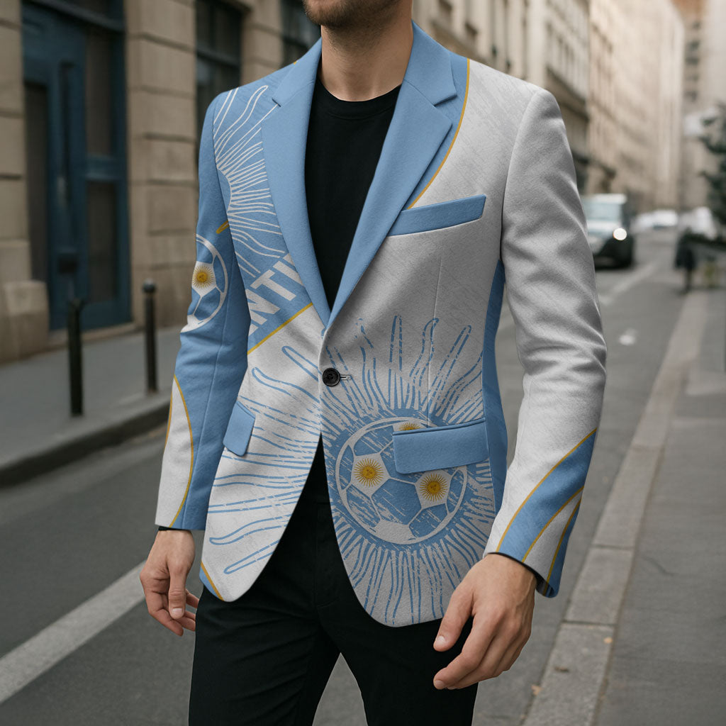 Personalized Argentina Football Fan Pride Blazer Sun Of May Motif With Distressed Textures And Waves