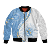 Personalized Argentina Football Fan Pride Bomber Jacket Sun Of May Motif With Distressed Textures And Waves