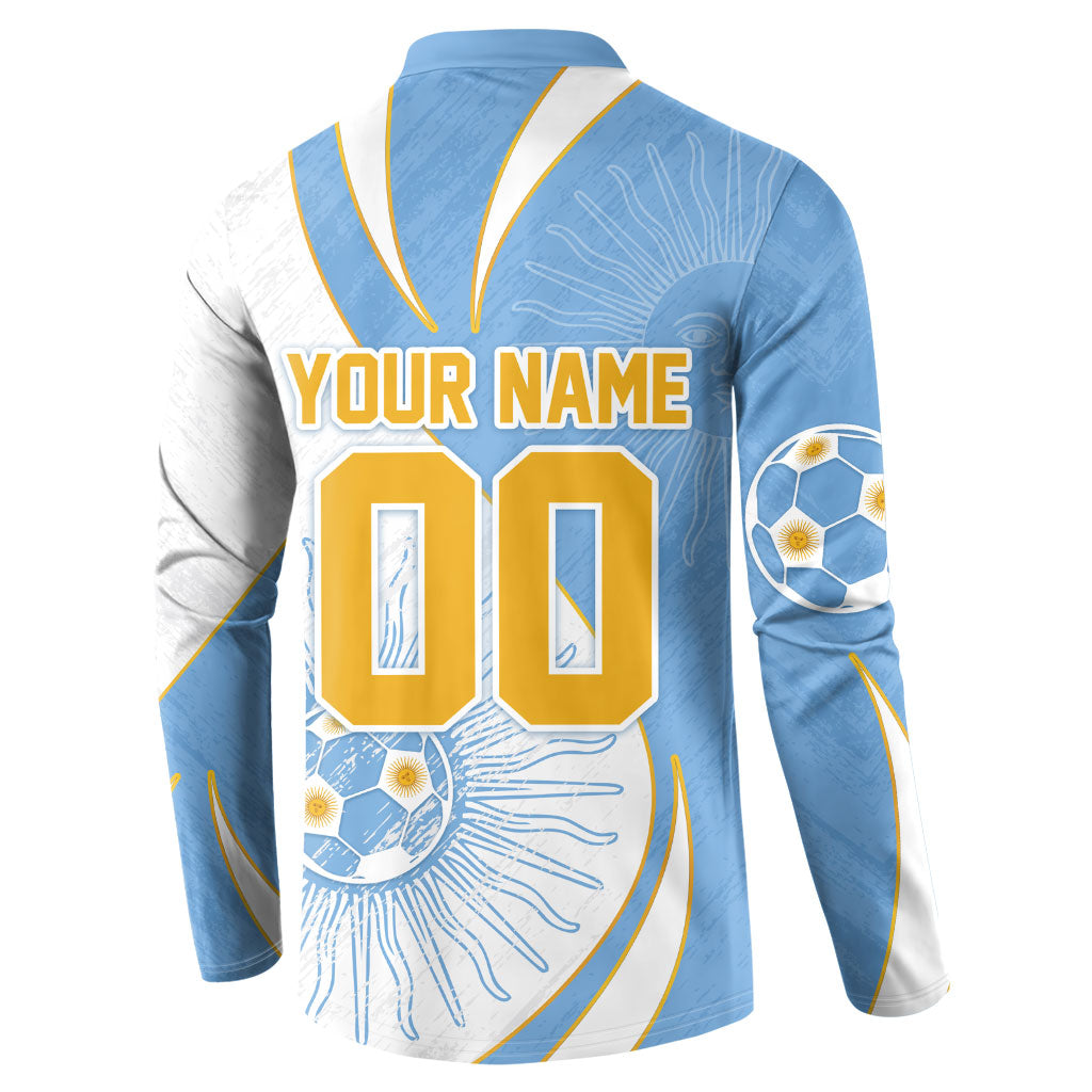 Personalized Argentina Football Fan Pride Button Sweatshirt Sun Of May Motif With Distressed Textures And Waves