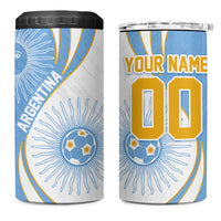 Personalized Argentina Football Fan Pride 4 in 1 Can Cooler Tumbler Sun Of May Motif With Distressed Textures And Waves