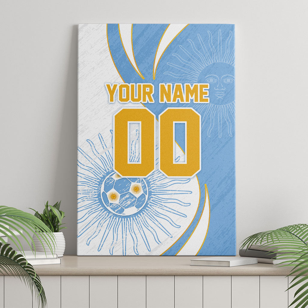 Personalized Argentina Football Fan Pride Canvas Wall Art Sun Of May Motif With Distressed Textures And Waves