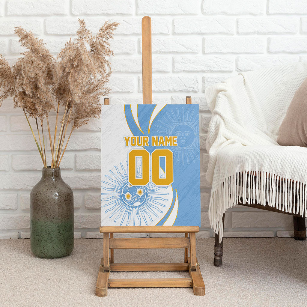 Personalized Argentina Football Fan Pride Canvas Wall Art Sun Of May Motif With Distressed Textures And Waves