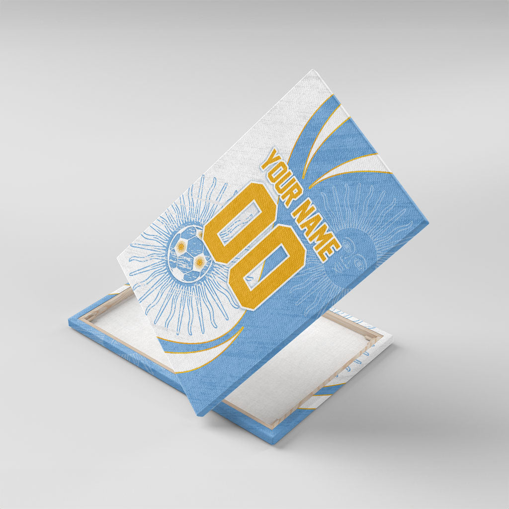 Personalized Argentina Football Fan Pride Canvas Wall Art Sun Of May Motif With Distressed Textures And Waves
