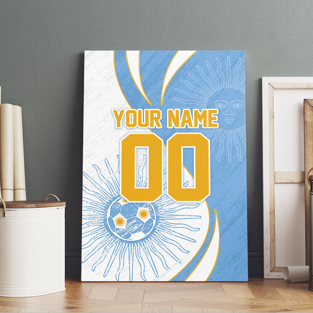 Personalized Argentina Football Fan Pride Canvas Wall Art Sun Of May Motif With Distressed Textures And Waves