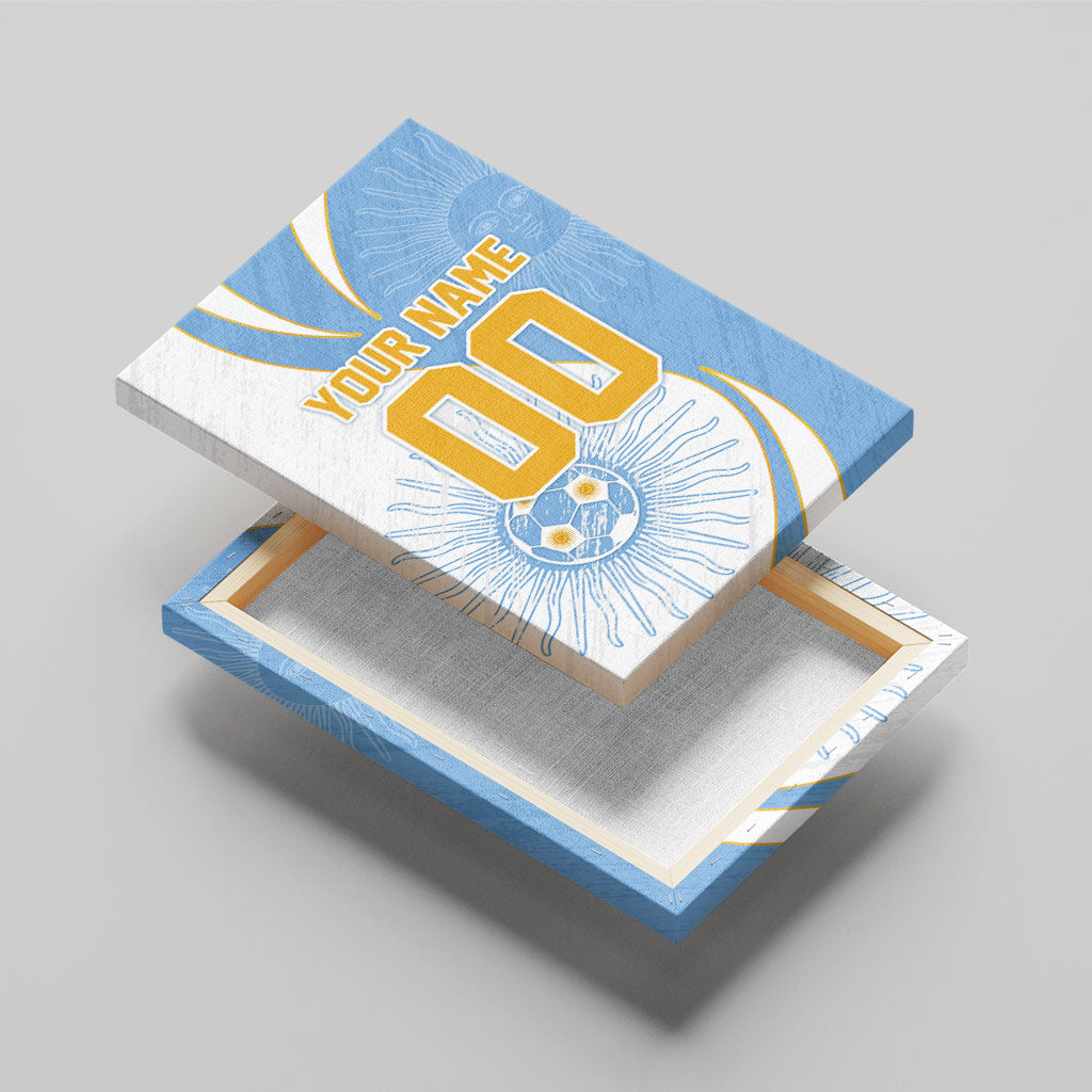 Personalized Argentina Football Fan Pride Canvas Wall Art Sun Of May Motif With Distressed Textures And Waves