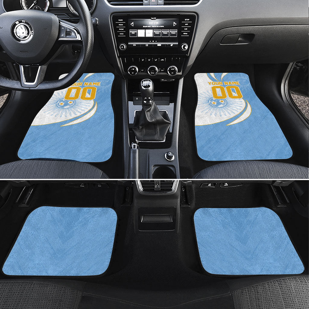Personalized Argentina Football Fan Pride Car Mats Sun Of May Motif With Distressed Textures And Waves