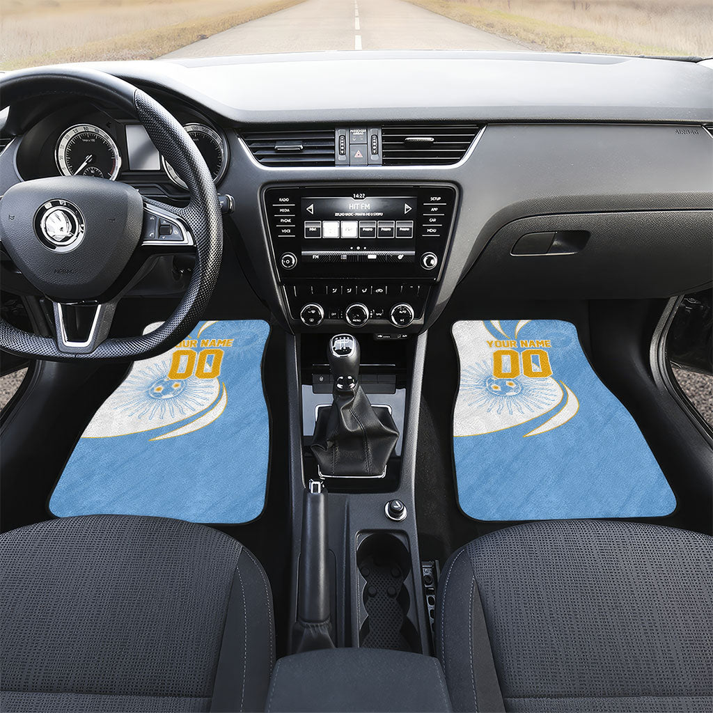 Personalized Argentina Football Fan Pride Car Mats Sun Of May Motif With Distressed Textures And Waves