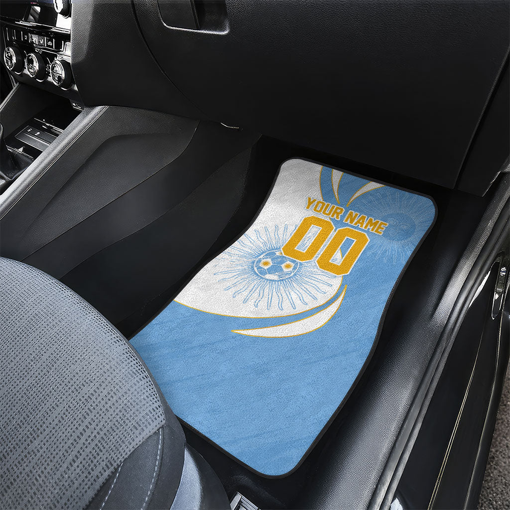 Personalized Argentina Football Fan Pride Car Mats Sun Of May Motif With Distressed Textures And Waves