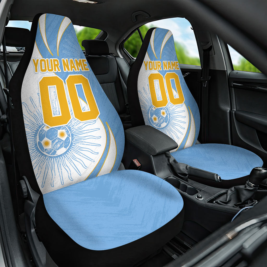 Personalized Argentina Football Fan Pride Car Seat Cover Sun Of May Motif With Distressed Textures And Waves