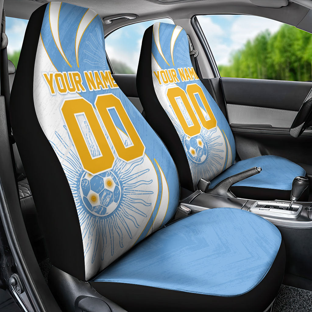Personalized Argentina Football Fan Pride Car Seat Cover Sun Of May Motif With Distressed Textures And Waves