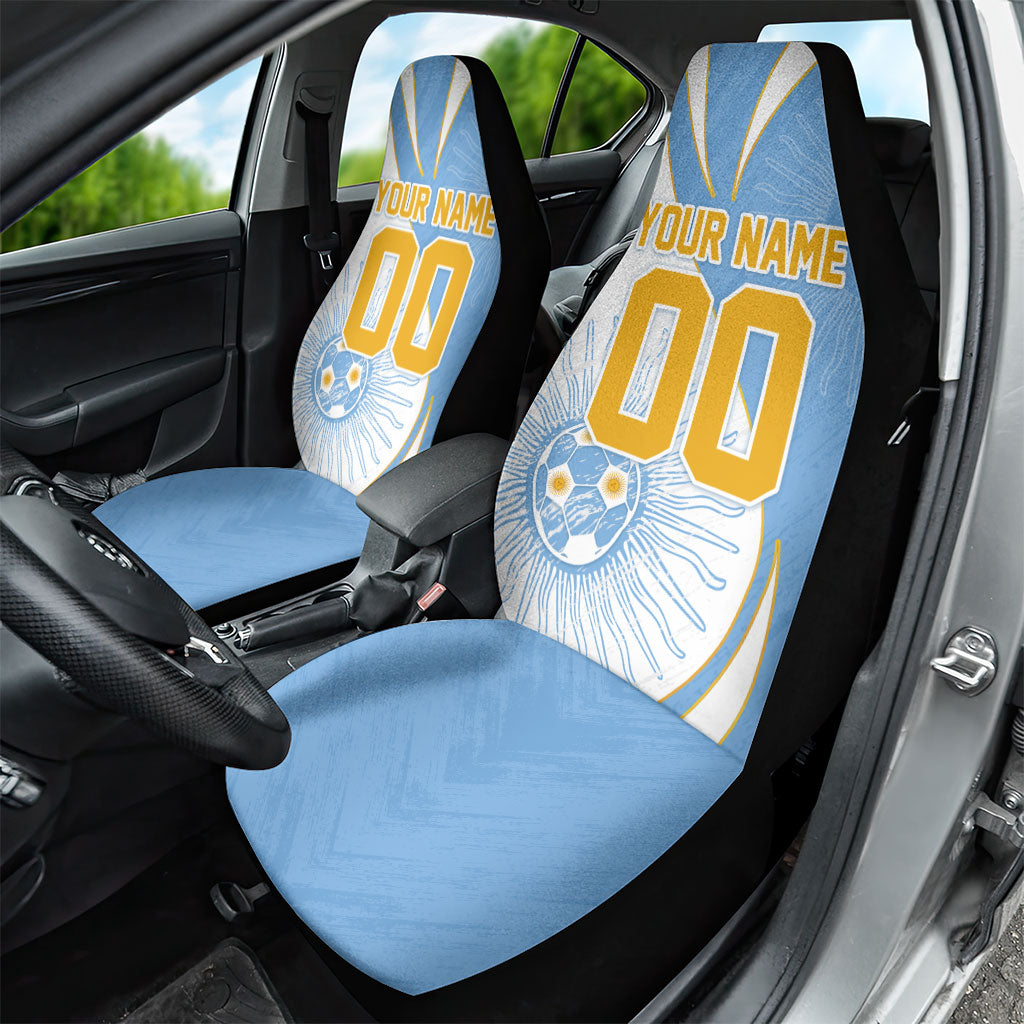 Personalized Argentina Football Fan Pride Car Seat Cover Sun Of May Motif With Distressed Textures And Waves