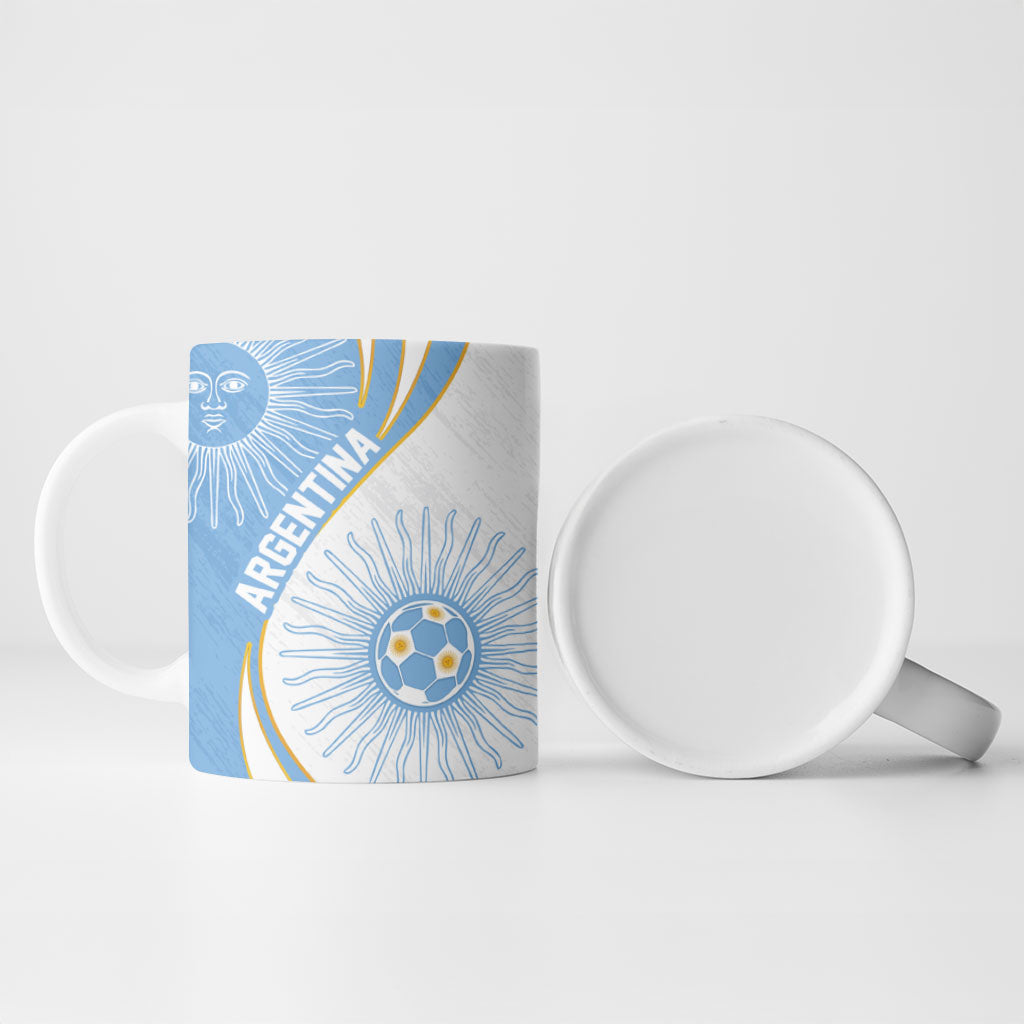 Personalized Argentina Football Fan Pride Ceramic Mug Sun Of May Motif With Distressed Textures And Waves