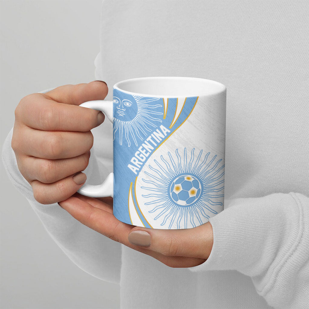 Personalized Argentina Football Fan Pride Ceramic Mug Sun Of May Motif With Distressed Textures And Waves